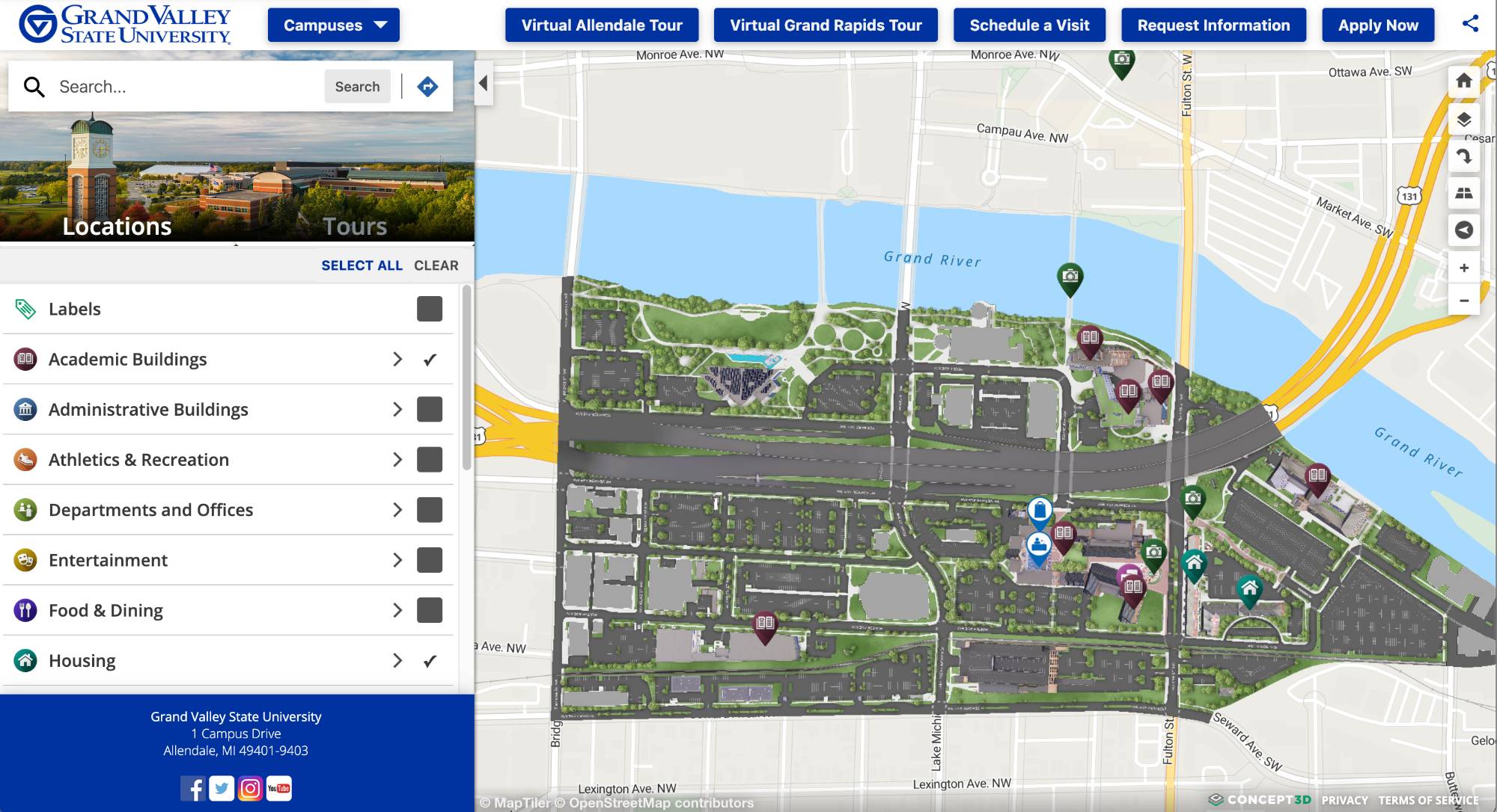 An overhead map of the Robert C. Pew campus in Grand Rapids.